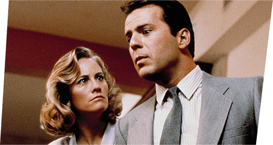 Image of  Cybill Shepherd and Bruce Willis as private detectives Madelyn Hayes and David Addison