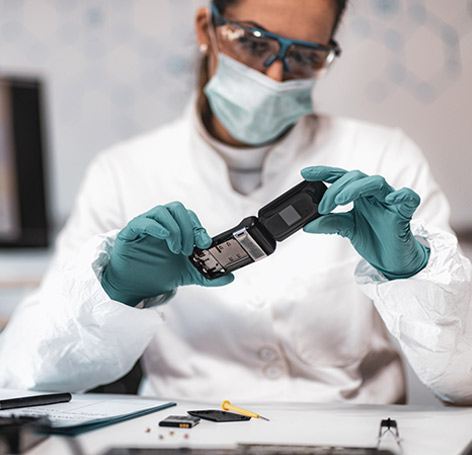 Image of a Digital Forensics Technician examining a mobile phone